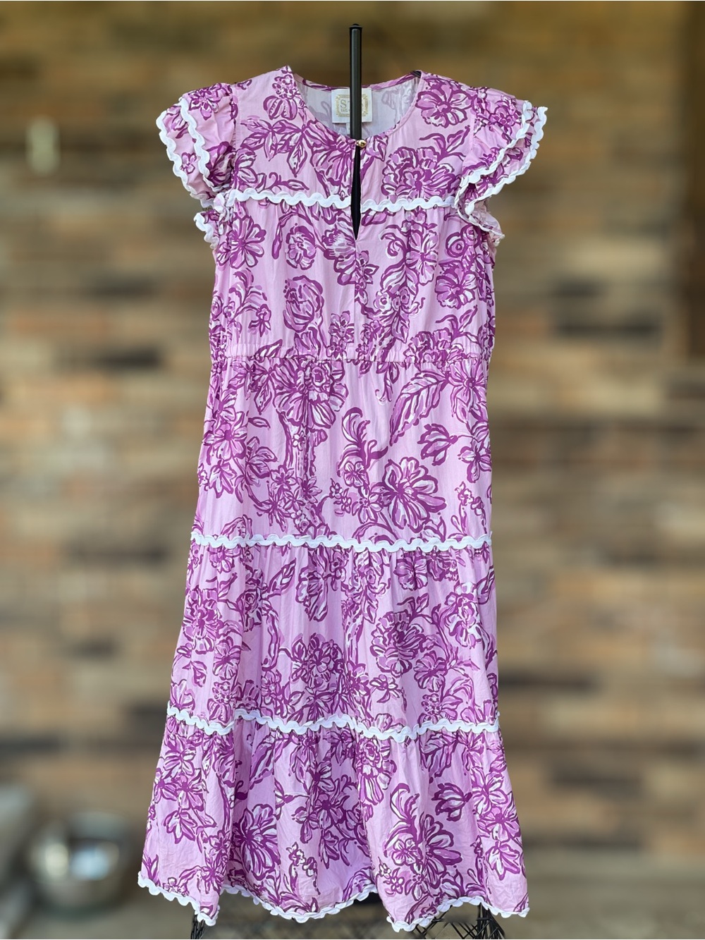 Sail to Sable Purple Floral Ric Rac Midi Dress L